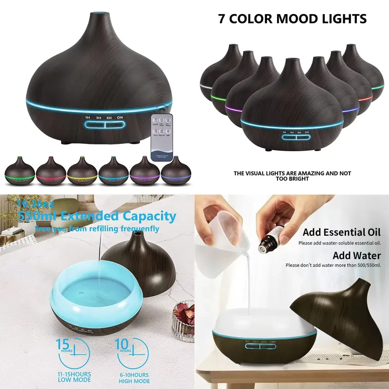 Essential Oils - Diffuser Aroma USB Warna Kayu 550ml,