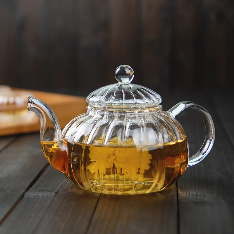 Herbal Tea - Teko kaca bunga bentuk labu bergaris,
